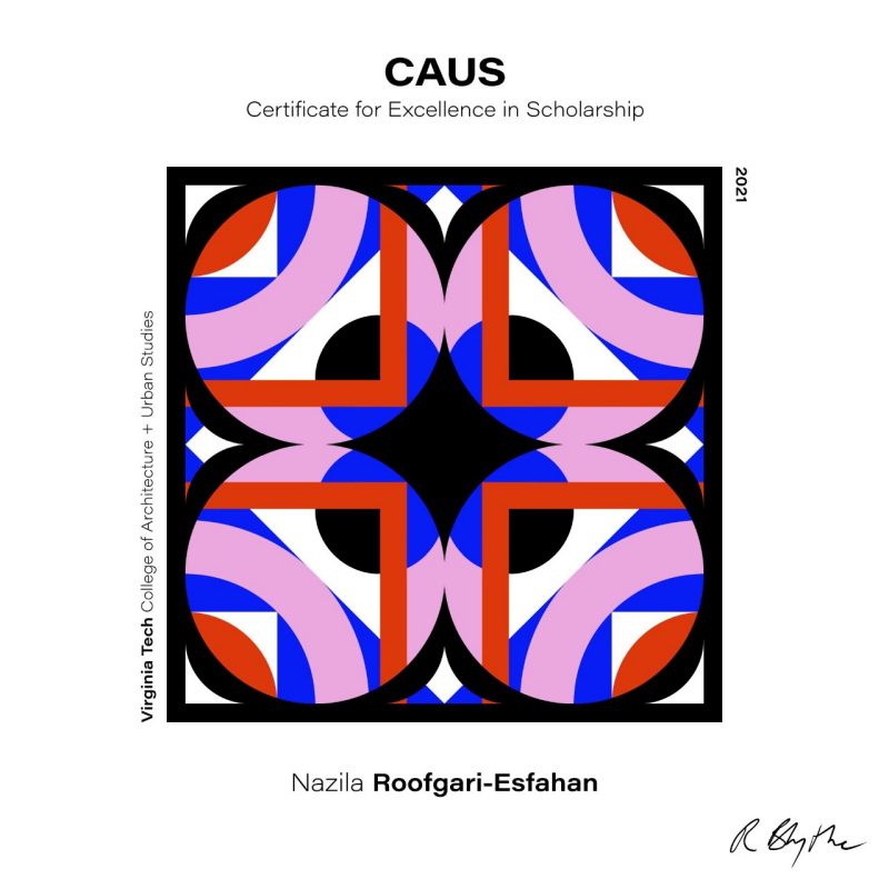 Logo for a CAUS Certificate for Excellence in Scholarship for Nazila Roofgari-Esfahan.