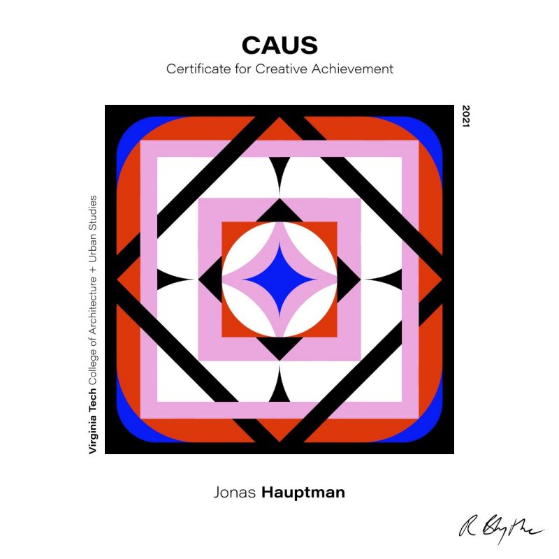 Logo for a CAUS Certificate for Creative Achievement for Jonas Hauptman.