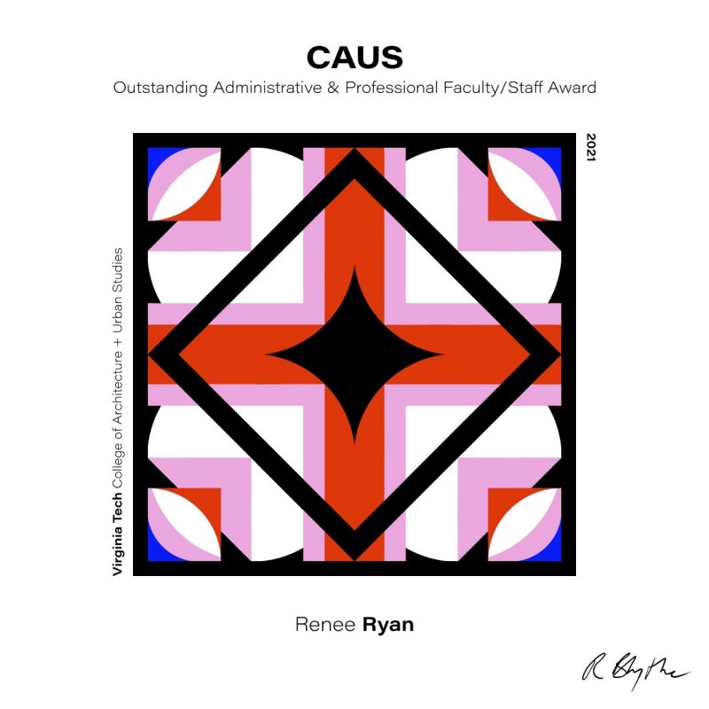 Logo for a CAUS Outstanding Administrative & Professional Faculty/Staff Award for Renee Ryan.
