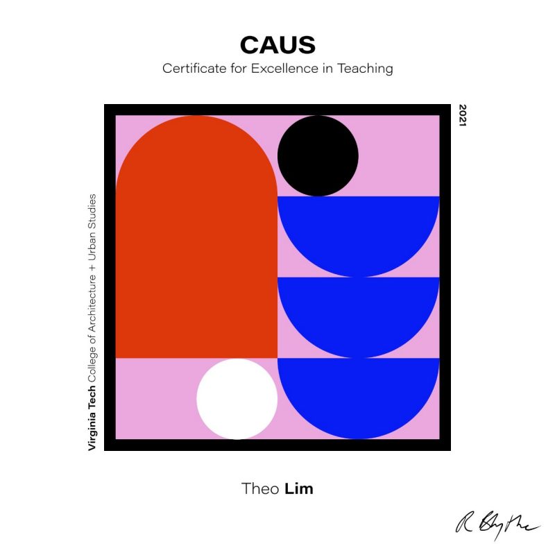 Logo for a CAUS Certificate for Excellence in Teaching for Theo Lim.
