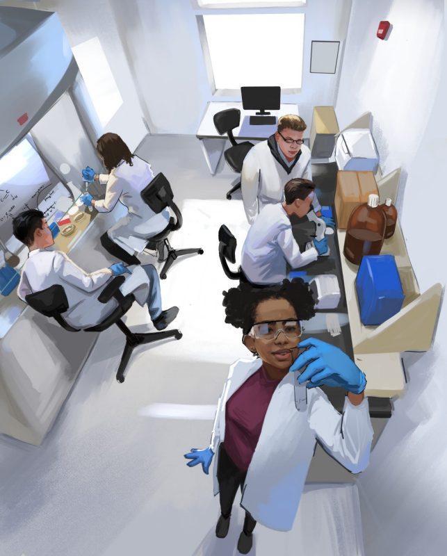 Artwork illustration - students working in a lab