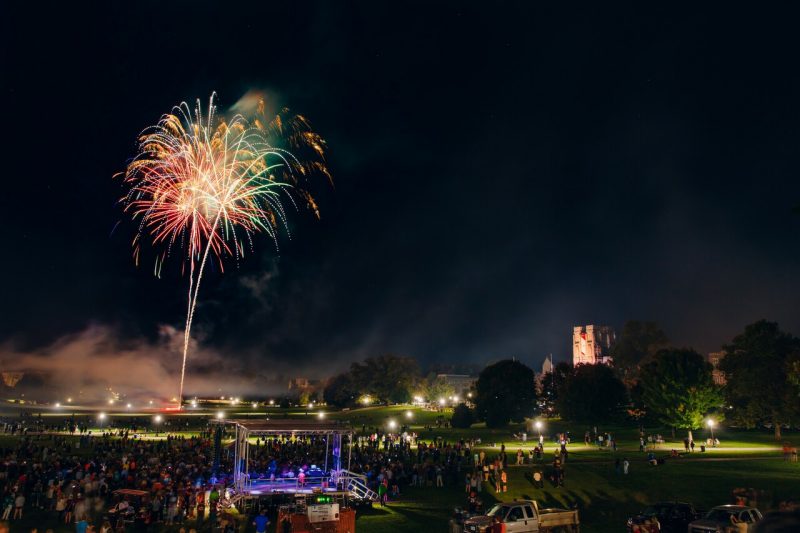 October 15, 2021 – Firework display on the Drillfield as part of Homecoming celebrations. (Photo by Christina Franusich/Virginia Tech).